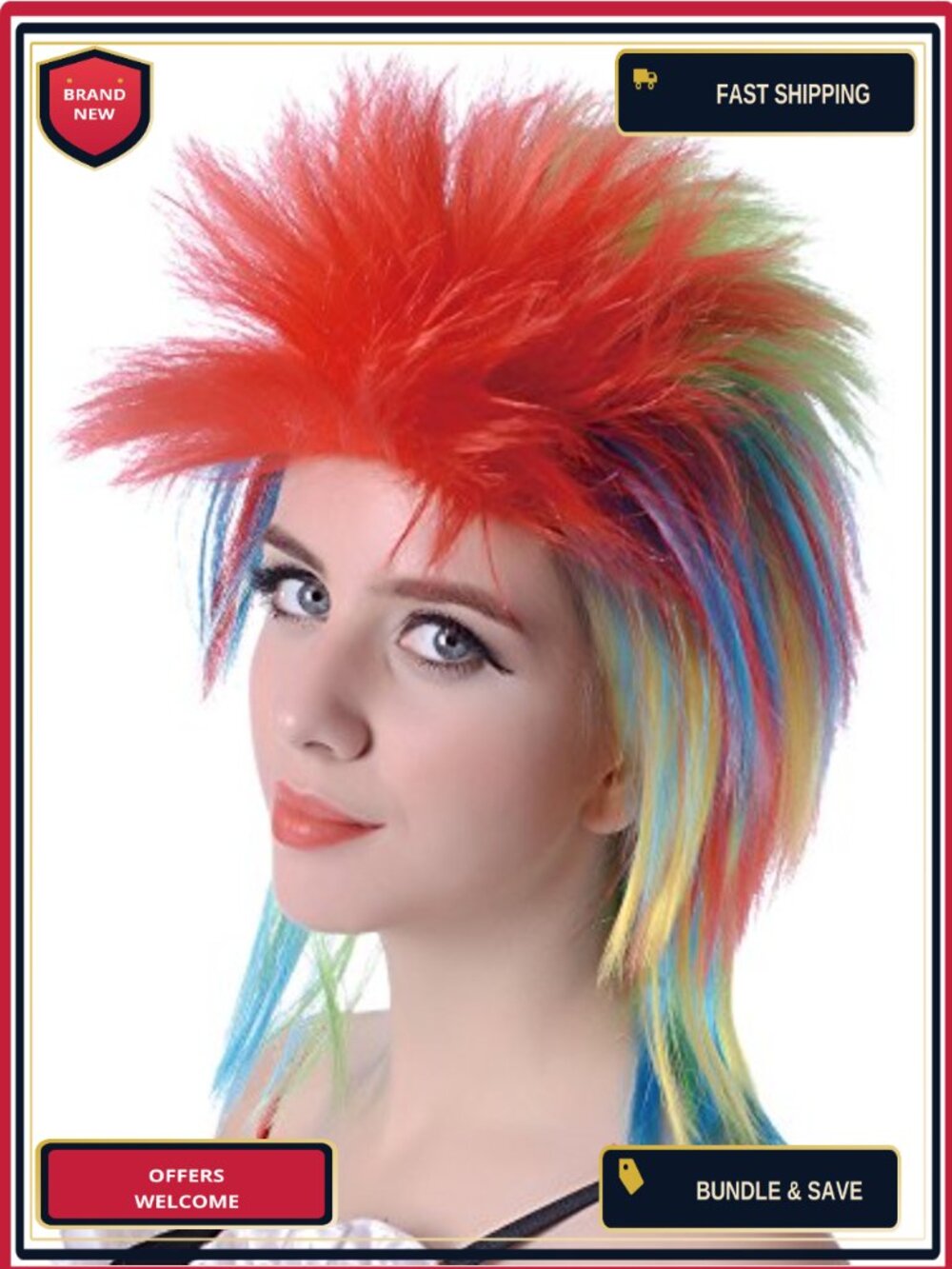 Spiky Synthetic Wig 16 Inch Straight Mullet Cosplay Halloween Party